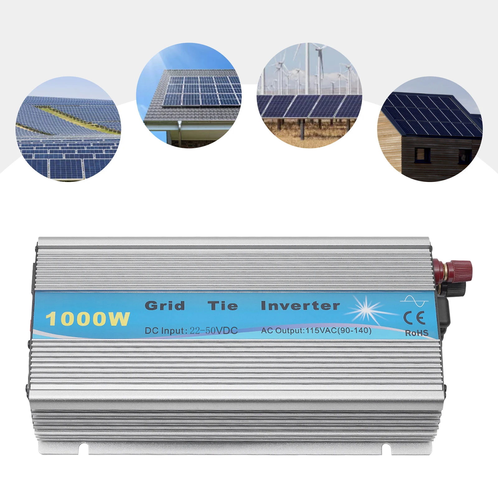 1000W Grid Tie Inverter MPPT Pure Sine Wave 22-50VDC Solar Input AC90-140V Output for 36V Solar Panel