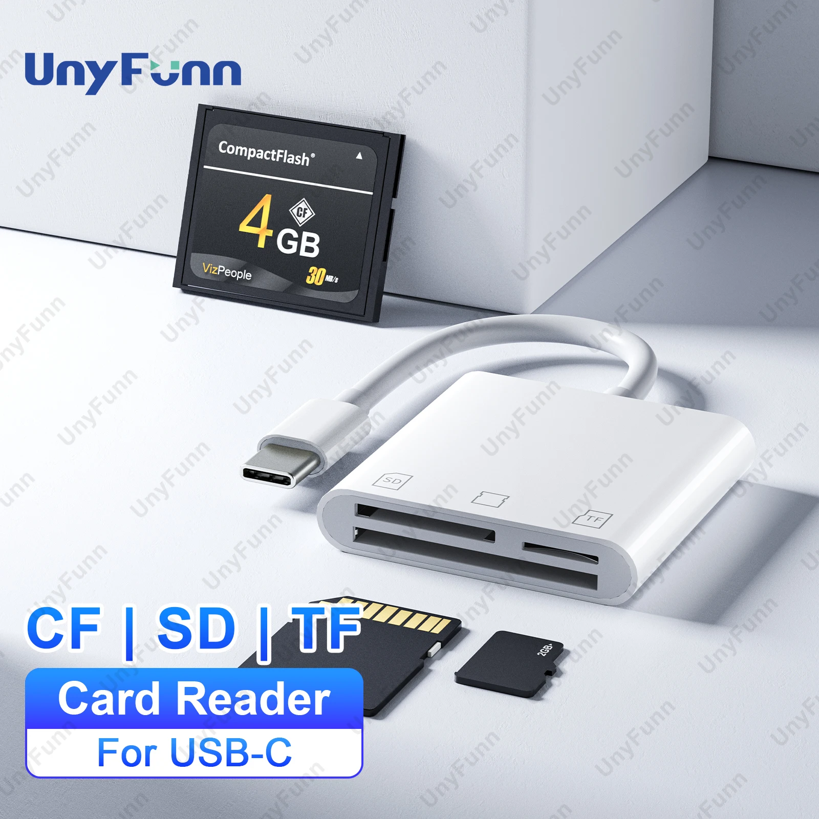 3in1 TypeC CF Card Reader CF SD TF Card Adapter for iPhone 15 iPad MacBook Laptop Android Trail Camera Viewer Memory Reader