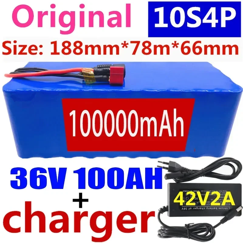 

100% Original 36V battery 10S4P 100Ah battery pack 1000W high power battery 42V 100000mAh Ebike electric bike BMS+42V2A Charger