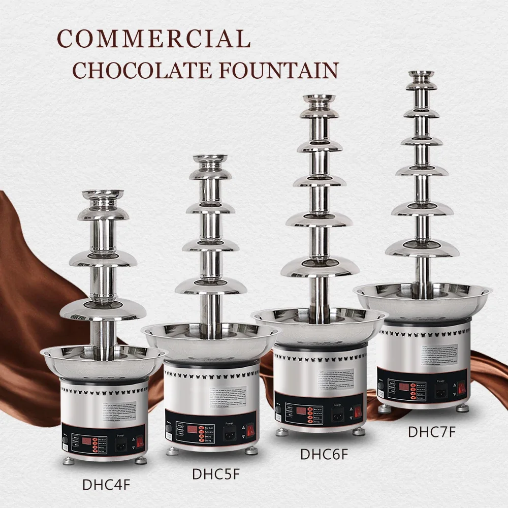 LXCHAN Chocolate Fountain Stainless Steel Chocolate Waterfall Machine Melting Warming Function 4/5/6/7 Tiers Commercial Use