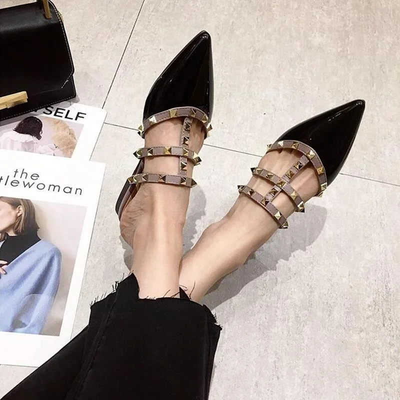 Women Flat Slippers Slip on Mules Brand Designers Fashion Luxury Rivet T-strap Slides Slip on Loafers Mules AS88