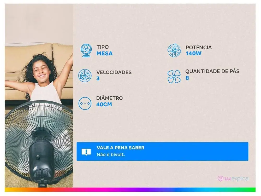 Ventilador de Mesa Mondial VTX-40-8P Turbo 40cm 3 Velocidades - 220V 2