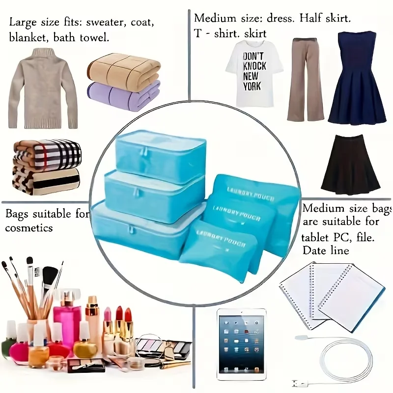 6PCS Luggage Storage Bag Set, Suitable for Business Trips and Travel, Luggage, Clothing, Shoes, Sorting and Sorting Bags, Unisex