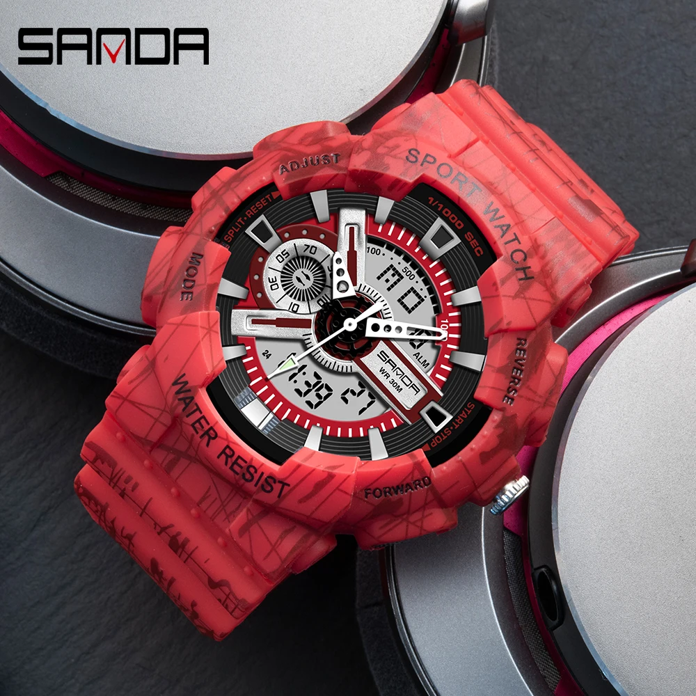 SANDA Couples' Watches for Men Waterproof Sport Wristwatch Woman Calculator Wrist Electronic Timepiece His and Her Watch Set