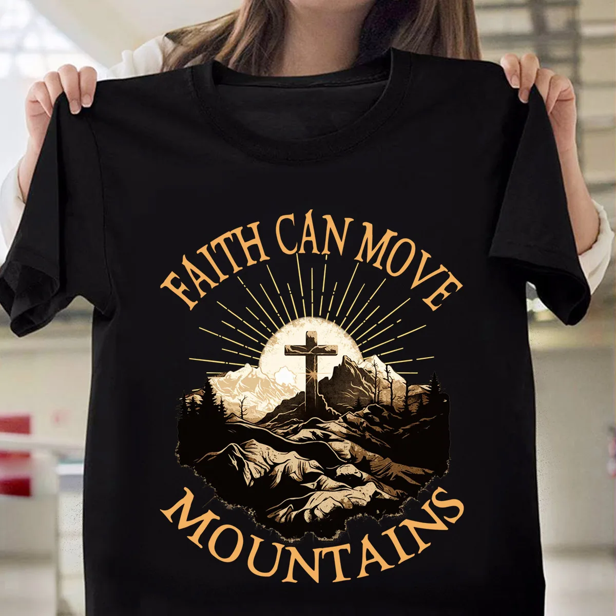 Faith Can Move Mountains Jesus Christian Bible Verse Gift For Men Women T-Shirt