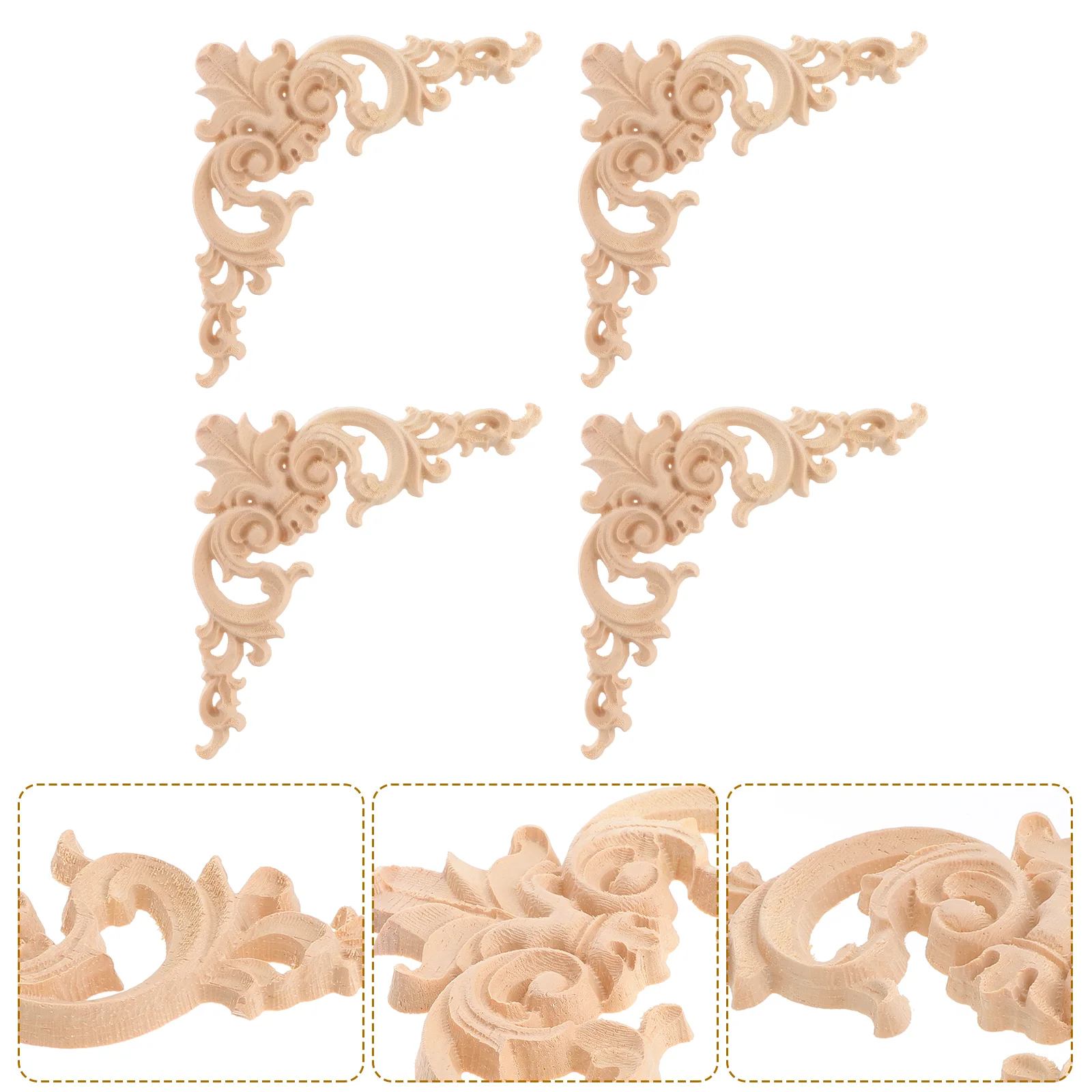 

11.5x11.5cm Solid Wood Carved Corner Onlay Furniture Home Decorations Unpainted Applique C-073