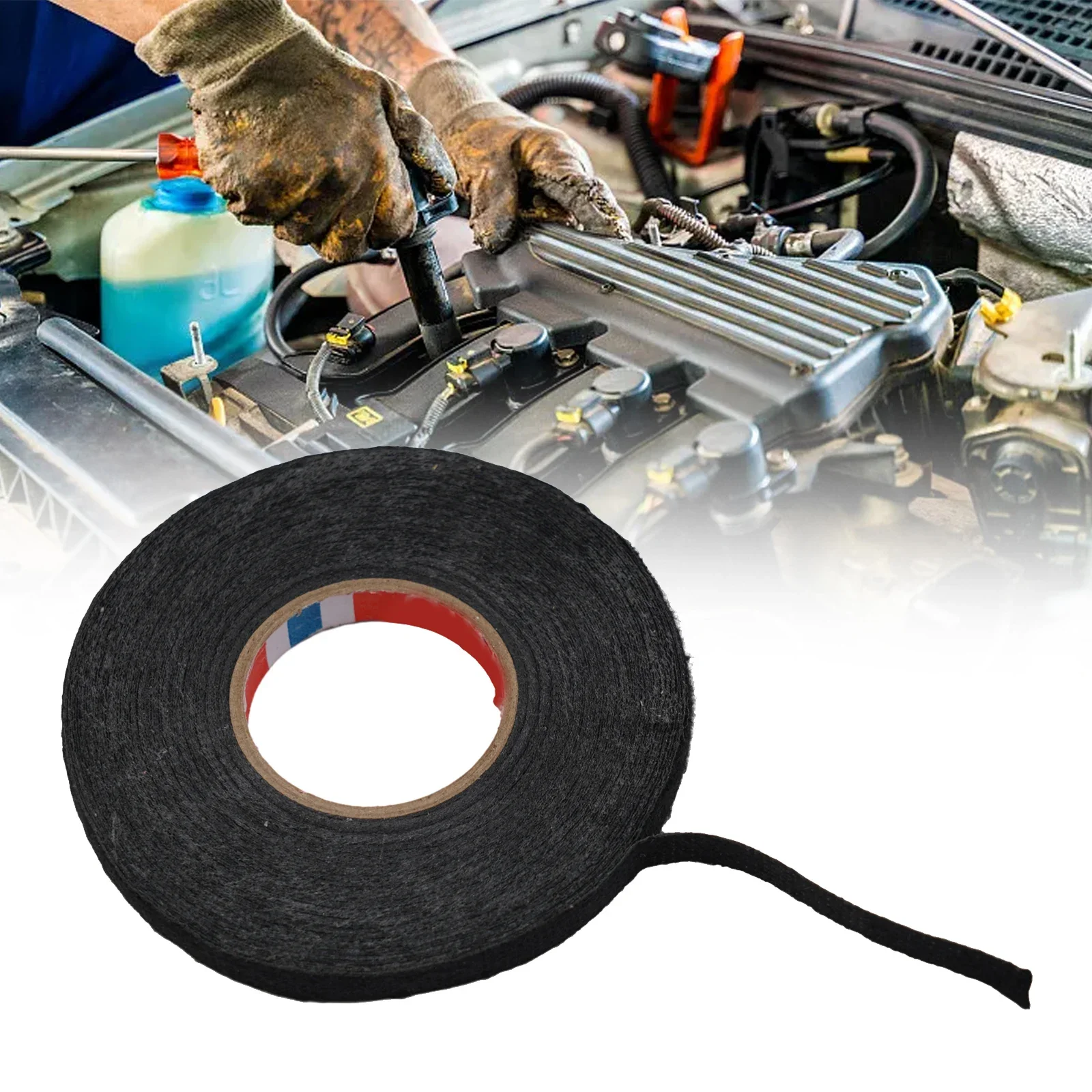 1x 15M 0.3mm Heat-resistant Flame Retardant Tape Car Cable Harness Wiring Protection Black Flannel Tape Waterproof, Anti-aging
