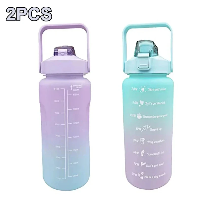 Stay Hydrated 2-Liter Leakproof Sport Water Bottle with Motivational Time Markers