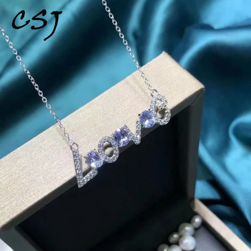 

Женский кулон CSJ из натурального танзанита, ожерелье из стерлингового серебра 925 пробы, драгоценный камень 4*5 мм, подарок для свадебной вечеринки