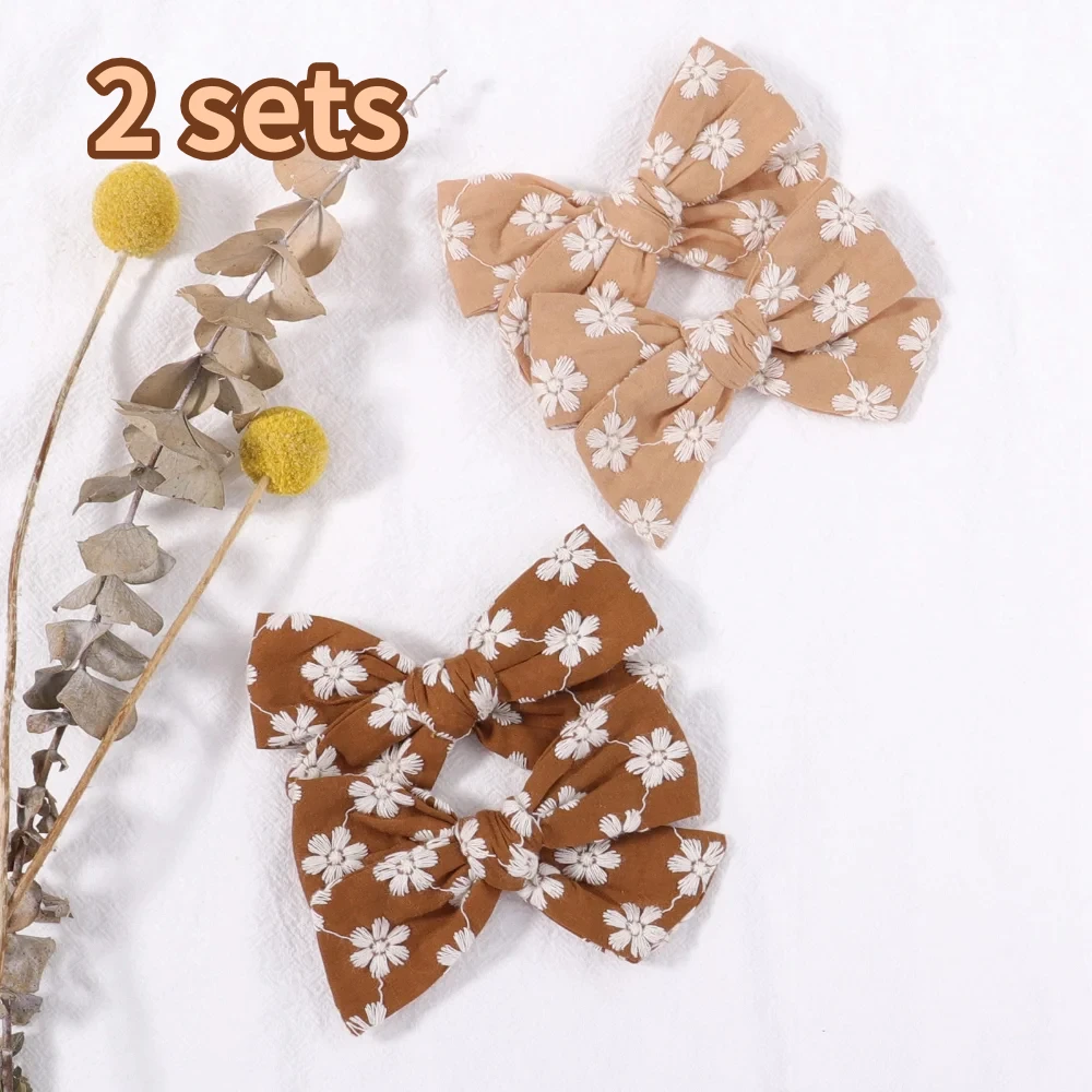 

4pcs Sweet Flower Print Bowknot Hair Clips for Cute Baby Girls Cotton Bows Hairpins Barrettes Headwear Kids Hair Accessories