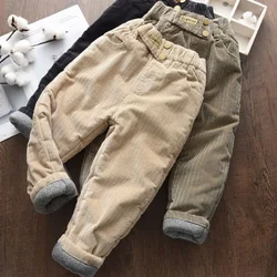 Winter Kids Solid Fleece Cargo Pants for Boys Thicken Warm Sweatpants 2+y Young Child Clothes  Autumn Girl Ankle Length Trousers