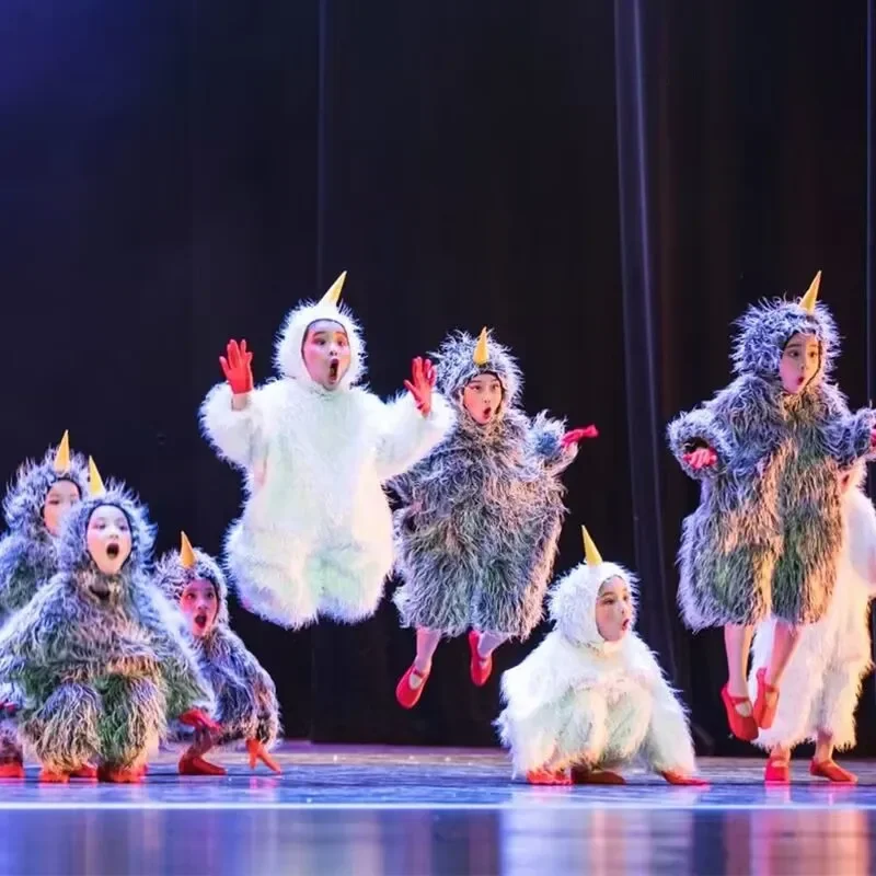 

Unisex White Gray Chicken Jumpsuit For Children Adults Fur Chick Costume Animal Cosplay Clothing Funny Stage Dance Clothes