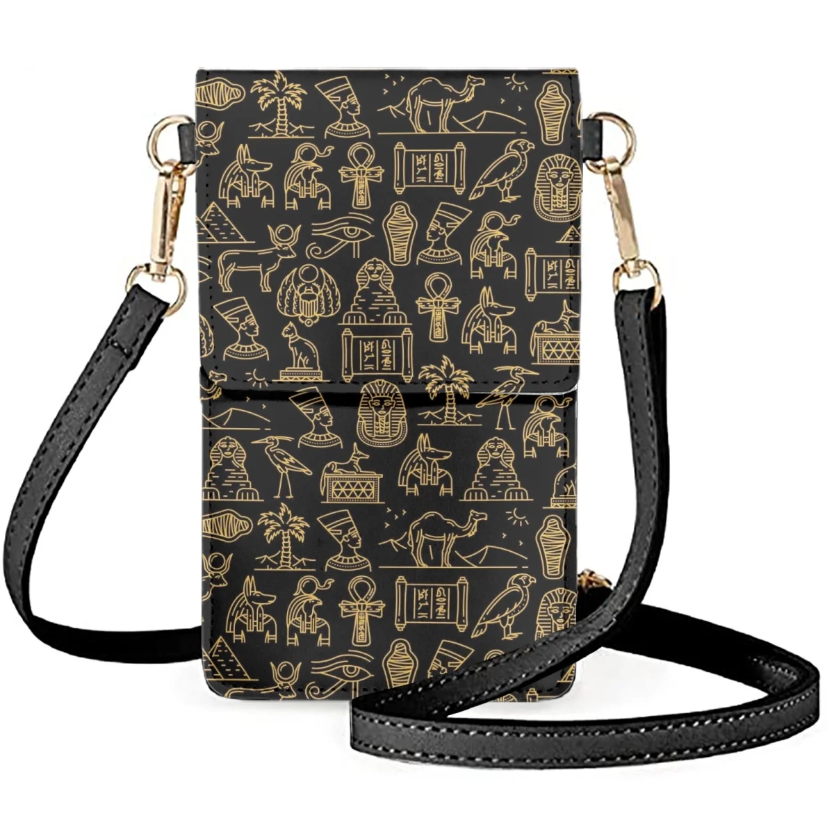 

FORUDESIGNS Ancient Culture Art Shoulder Bags Hieroglyphic Diagonal Leather Satchel Women's Decorated Messenger Flip Purse