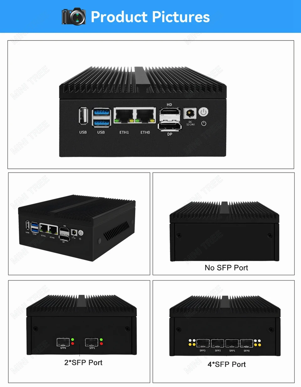 12th Gen Intel N100 Firewall Mini PC 2*10G/4*10G SFP Port 2xi226 2.5G Lan Fanless Soft Router 8GB RAM Pfsense OPNsense Computer