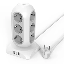 

TESSAN 12-Way Power Strip with 3 USB Ports, Multiple Plug with 2M Extension Cord, Socket Tower, Distribution Socket for the Home