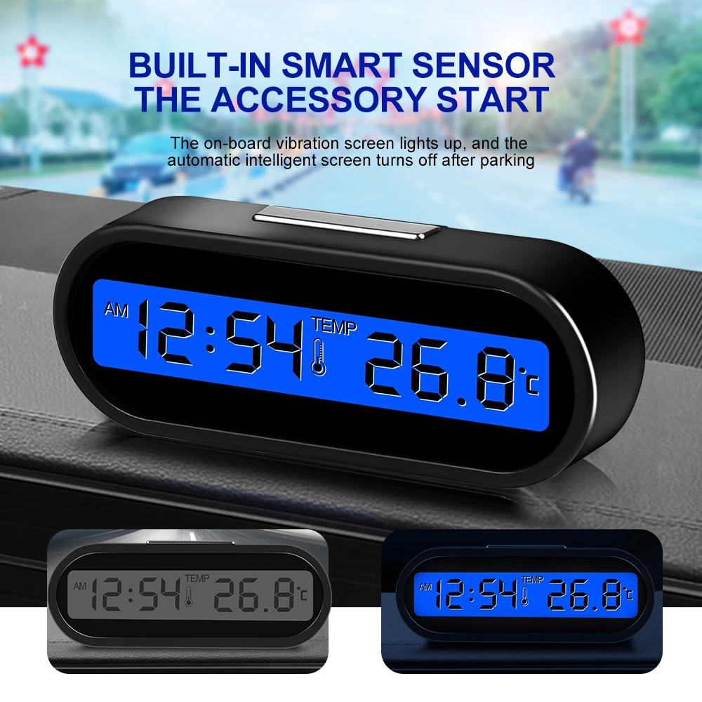 Car Clock Digital Thermometer Time Watch 2 In 1 Auto Clocks Luminous ...