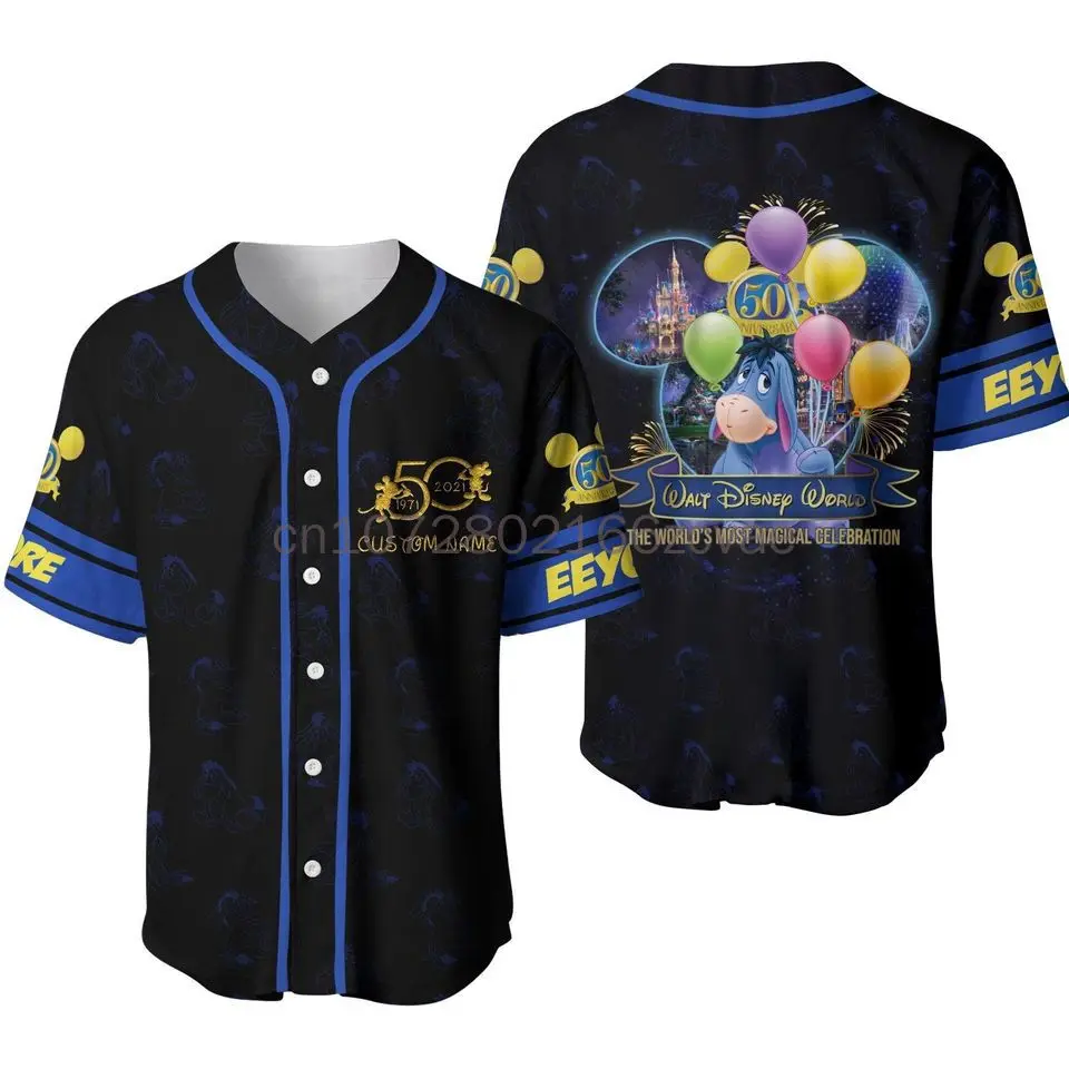 

2024 Disney Eeyore Winnie The Pooh 50th Anniversary Walt World Print 3D Baseball Jersey Eeyore Winnie The Pooh Baseball Shirt