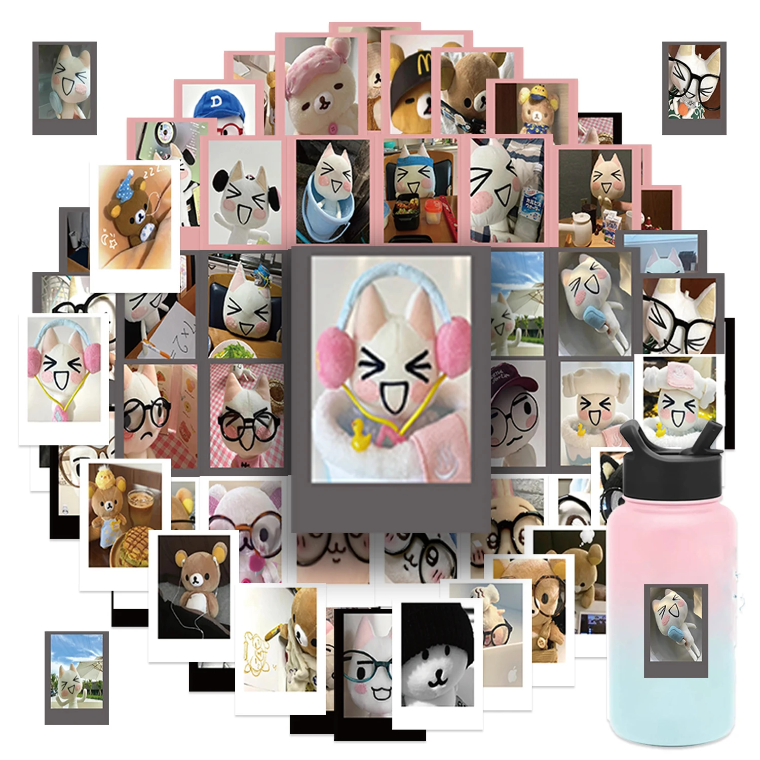 64pcs Cute Animal Vinyl Stickers - Adorable Cat and Bear Designs