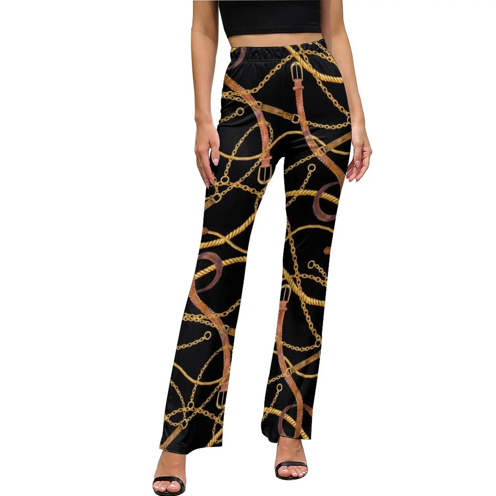 

Jewelry Chain Pants Belts Print High Waisted Casual Flare Trousers Daily Printed Harajuku Pants Birthday Present