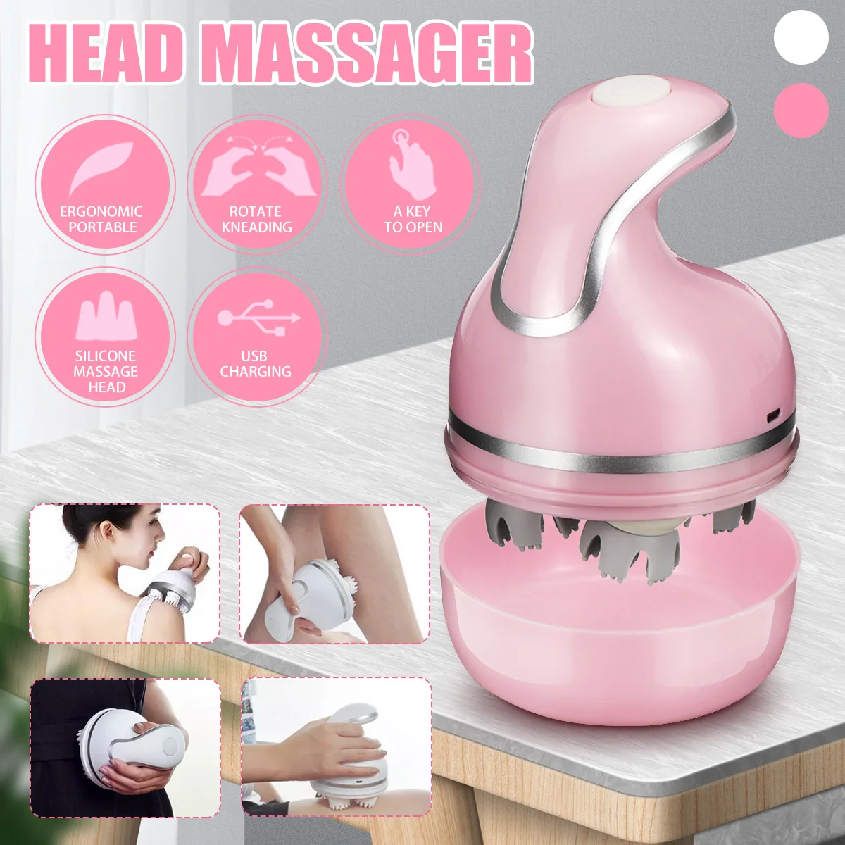 Electric Head Massager Wireless Scalp Promote Hair Growth Body Deep Kneading Vibration Pet Massage Health USB Charging |