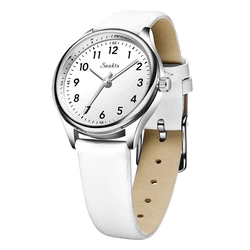 Luxury Women's Quartz Wristwatch with Leather Strap - Elegant Fashion Gift (White leather silver)