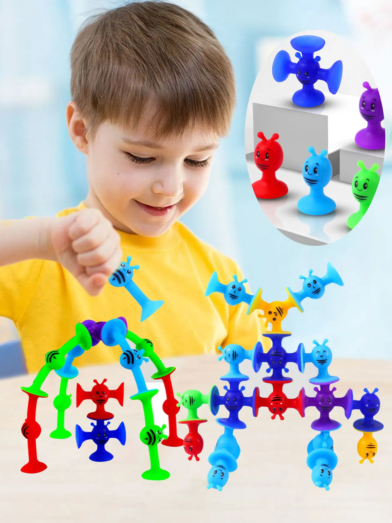 Plastic Bee Building Blocks 19Pcs Plastic Bee Building Blocks Suction Cup Puzzle Games DIY Stress Relief Sensory Educational Parent-child Interactive Toys
