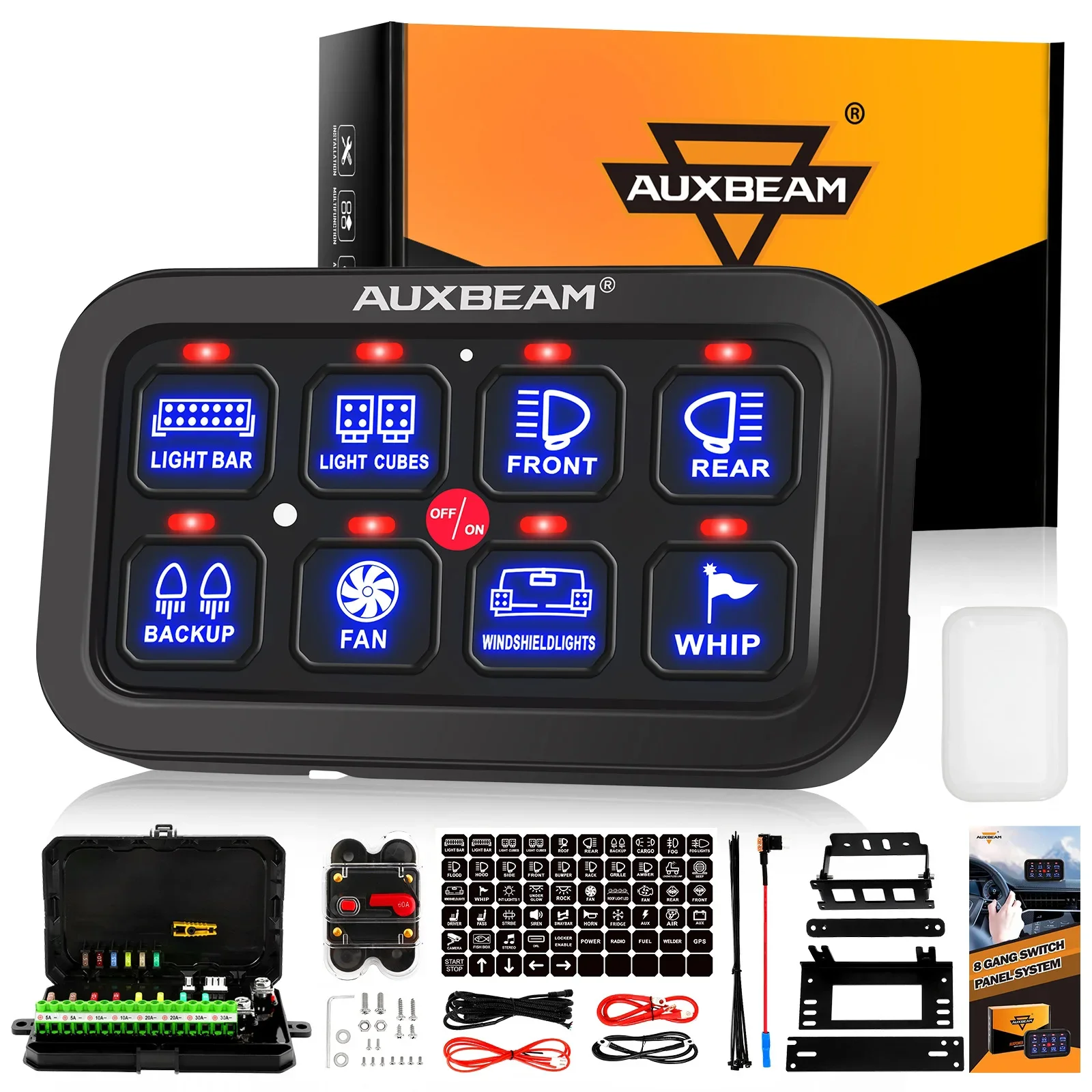 AUXBEAM 6/8 ギャング LED スイッチパネルオンオフ制御リレー AUXBEAM 6/8 ギャング LED スイッチパネルオンオフ制御リレー