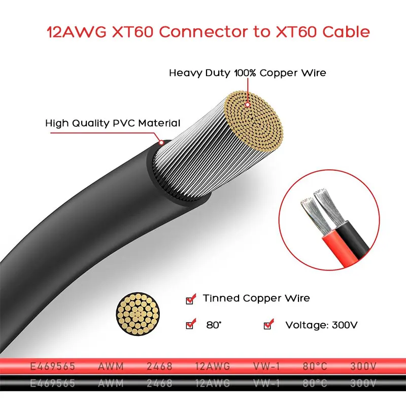 Solar Charging Cable for XT60 Male to Female Connector for ALLPOWERS R600 R1500 R2500 S2000 Ecoflow RIVER & DELTA Anker SOLIX terminal connector,solar panel connector cable