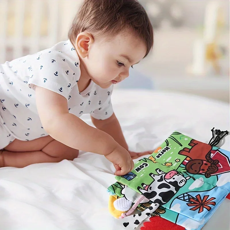 Infant Tail Cloth Book Animals Farm Theme Baby Books Toys Washable Non-toxic Crinkle Cloth Books for Kids Early Education Toys 6