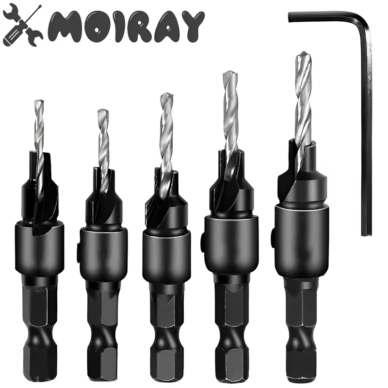 

5pcs Countersink Drill Woodworking Drill Bit Set Drilling Pilot Holes for Screw Sizes #5 #6 #8 #10 #12