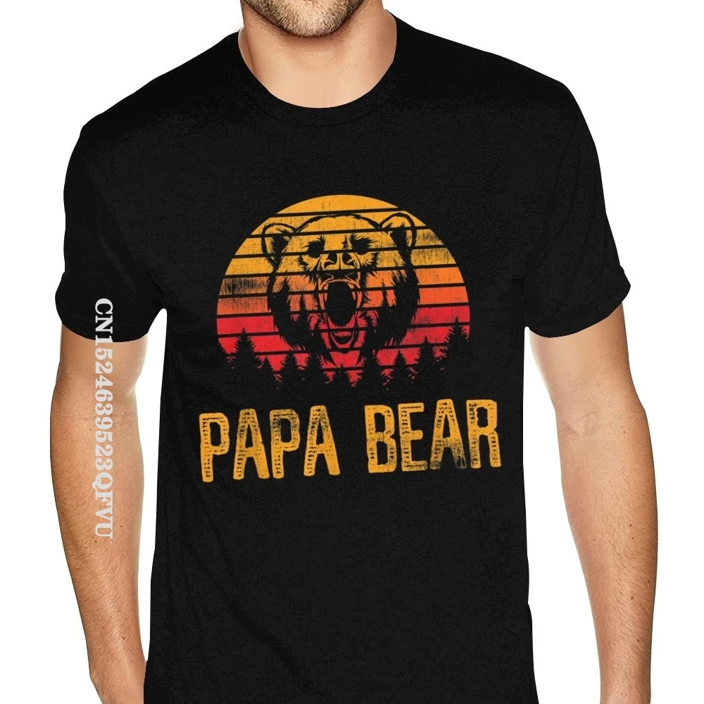 

DIY Papa Bear Sunset Tees Custom Funny Vintage Retro Men Tshirt Valentine's Mens Over Size Black Shirts Camisa Streetwear