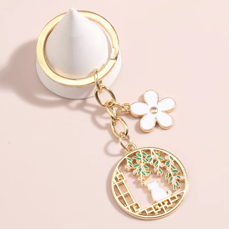 لطيف الحيوان المفاتيح زهرة القمر القط حلقة رئيسية المينا سلسلة مفاتيح هدايا الصداقة للنساء الرجال حقيبة يد اكسسوارات DIY بها بنفسك مجوهرات