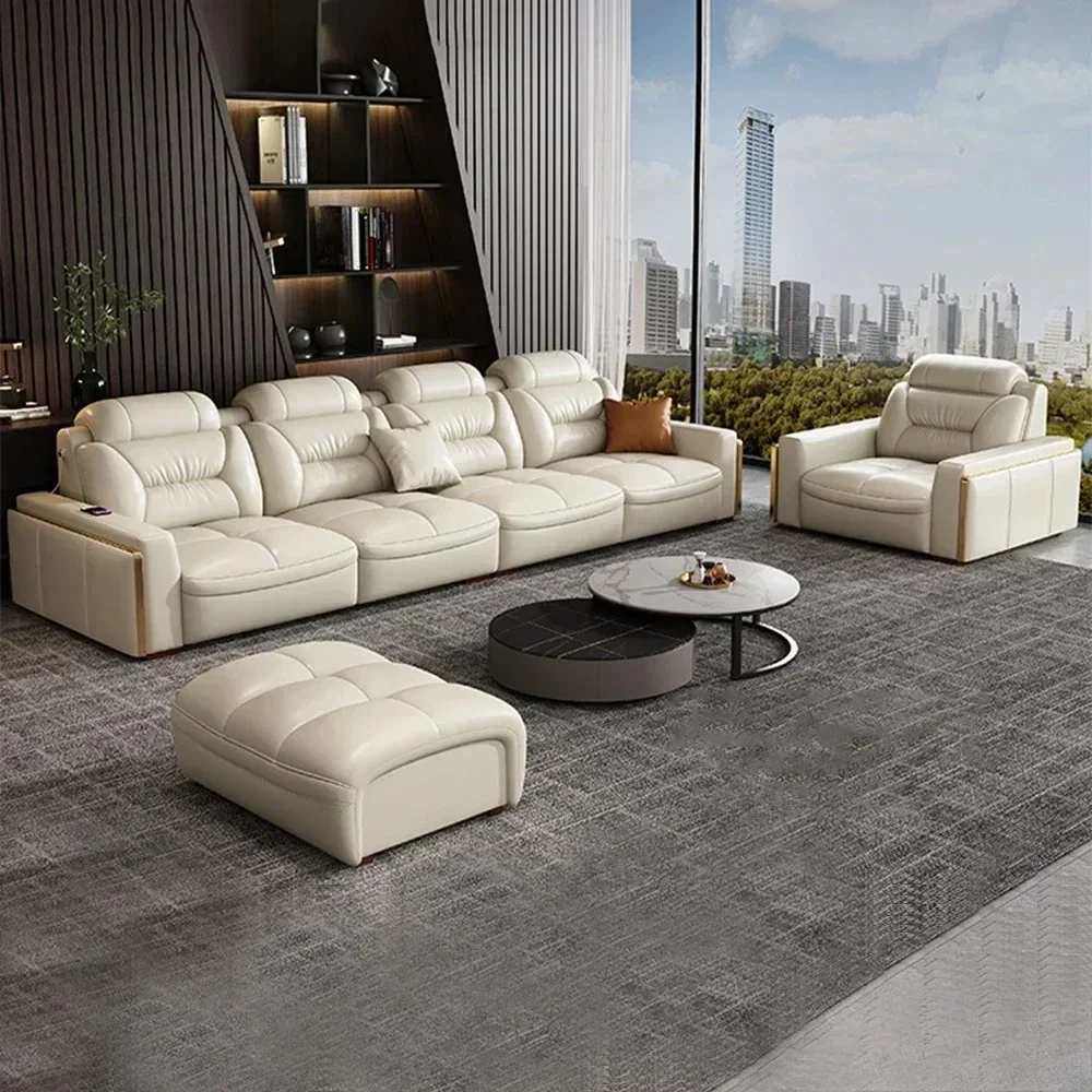 Premium Italian Genuine Leather Sectional Sofa Sets Couch Sofas with USB and Bluetooth Speaker-MANBAS Living Room Furniture