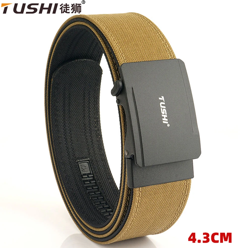 TUSHI 4.3cm Hard Tactical Belt for Men and Women Thick Nylon Cloth IPSC Gun Belt Metal Automatic Buckle Military Army Belt Male
