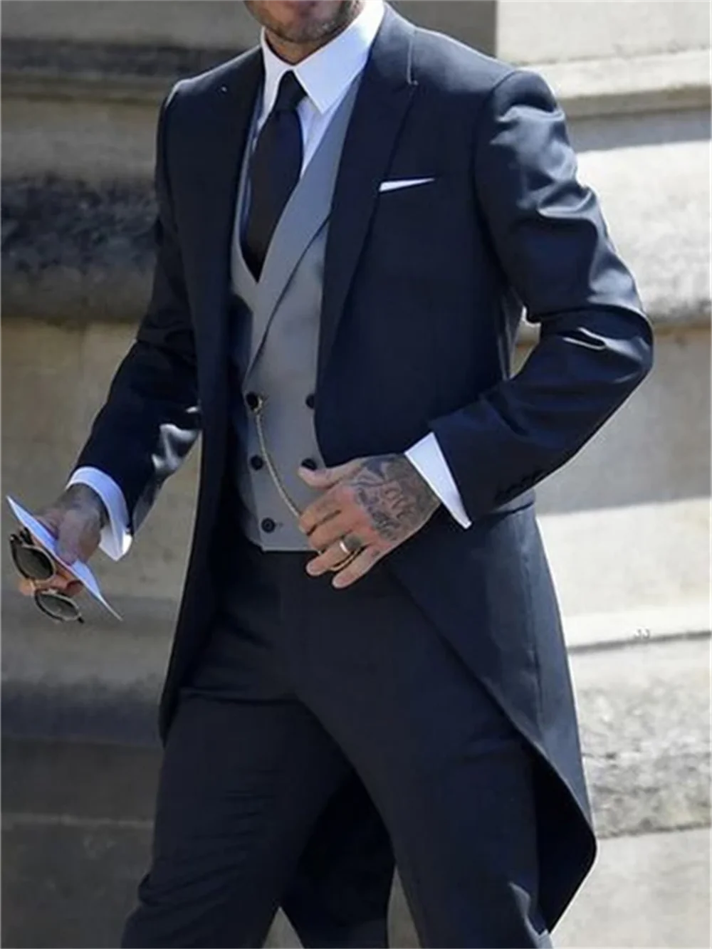 3 יח 'איטלקי ג' נטלמן סגנון חתונה גבר ארוך מעיל החתן פרום tuxedos חליפות mens רשמי (ז 'קט + מכנסיים + אפוד)