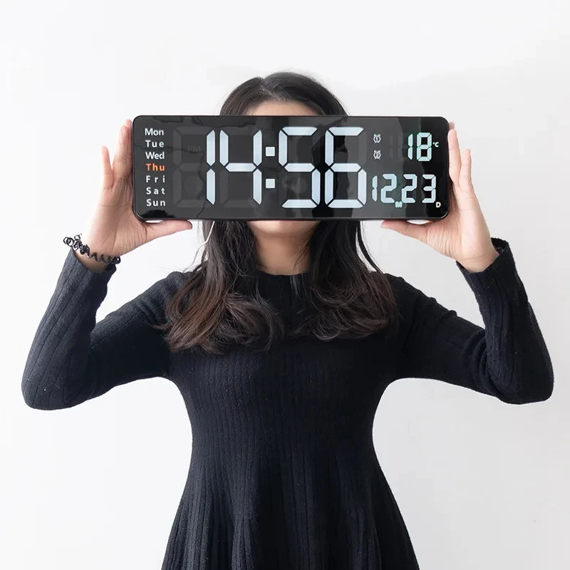 Digital Wall Clock Creative Number Color Nightlight Temperature Calendar Alarm Clock LED Large Number Electronic Backlight Home Decor