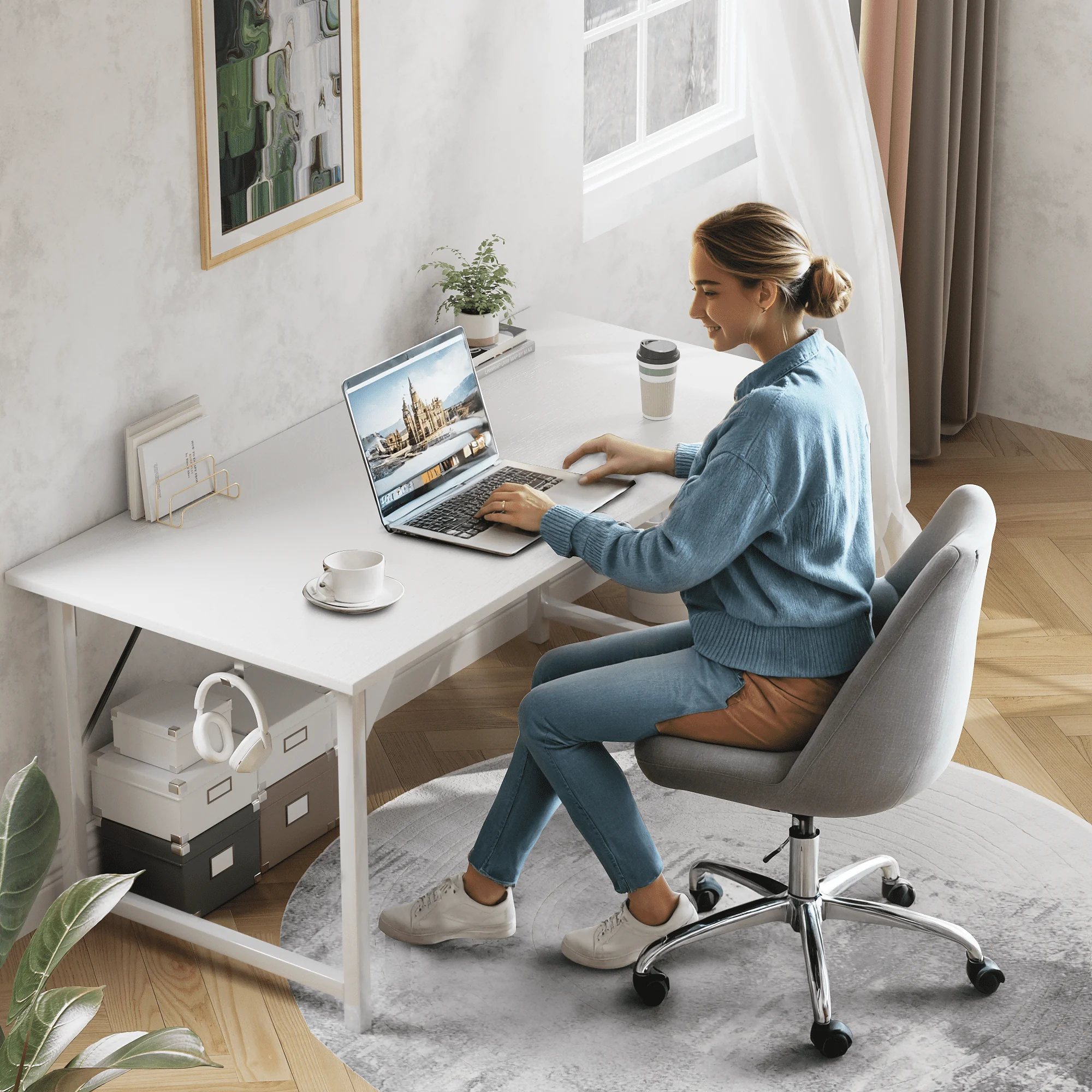 Computer Desk 40 Inch Small Office Desk Modern Writing Desk with Storage Bag Work Study Table with Headphone Hook for Home 3