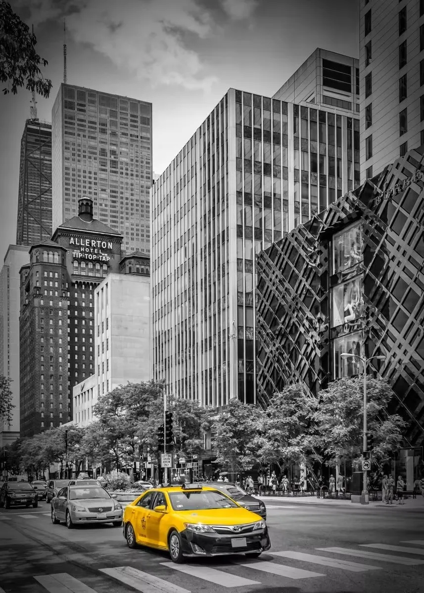 Yellow and Red Urban Telephone Box Canvas Print - Modern City Landscape Wall Art