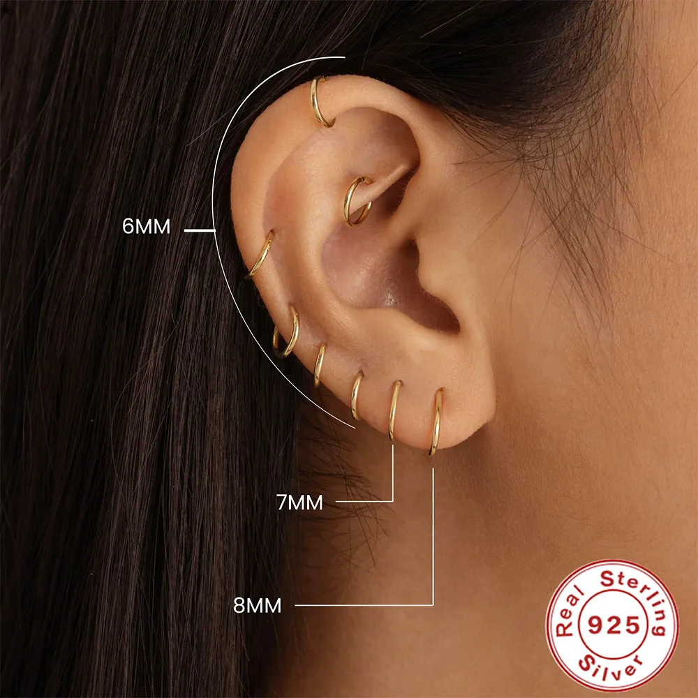 LENNIK Real 925 Sterling Silver 6/7/8/9mm Wire Diameter Small Hoop Earrings for Women Trendy Fine Jewelry Geometric Accessories 4