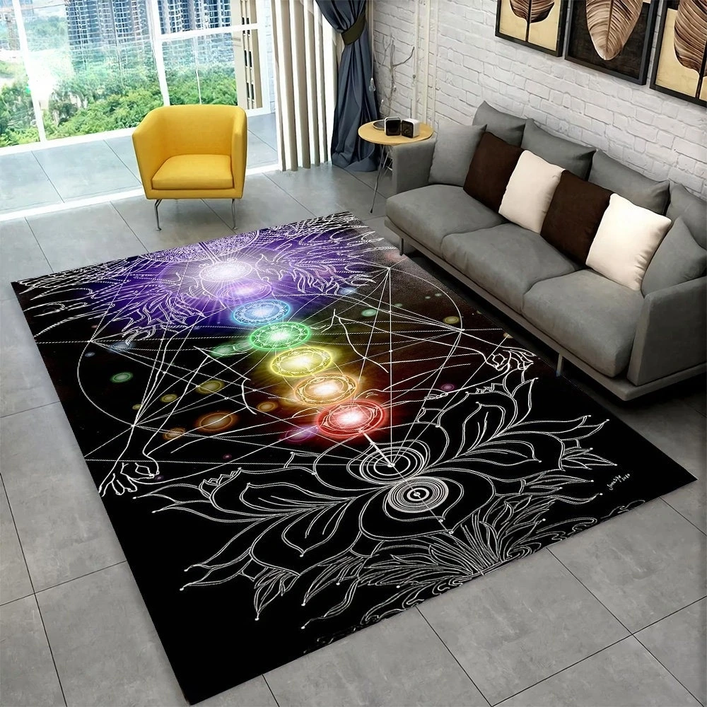 Rainbow 7 Chakra Mandala Bohemian Carpet for Living Room Bedroom Sofa Doormat Decor Yoga Soft Non-slip Floor Mat Large Area Rug