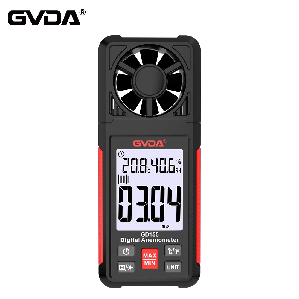 GVDA Digital Anemometer Portable Wind Speed Meter Air Velocity Gauge Windmeter LCD Backlight Display Temperature Humidity Meter digital anemometer