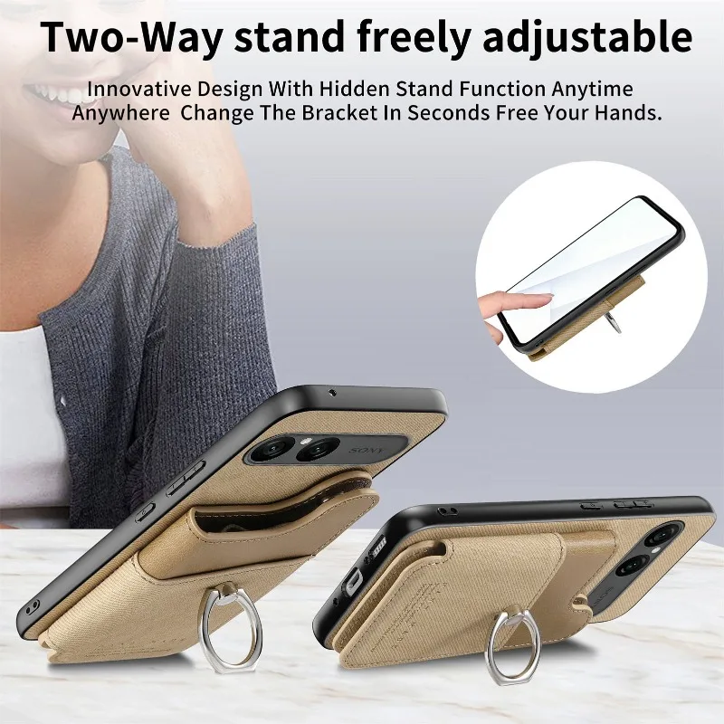PU Leather Flip Wallet Card Slot Phone Case with Ring Holder and Shockproof Bumper Shell