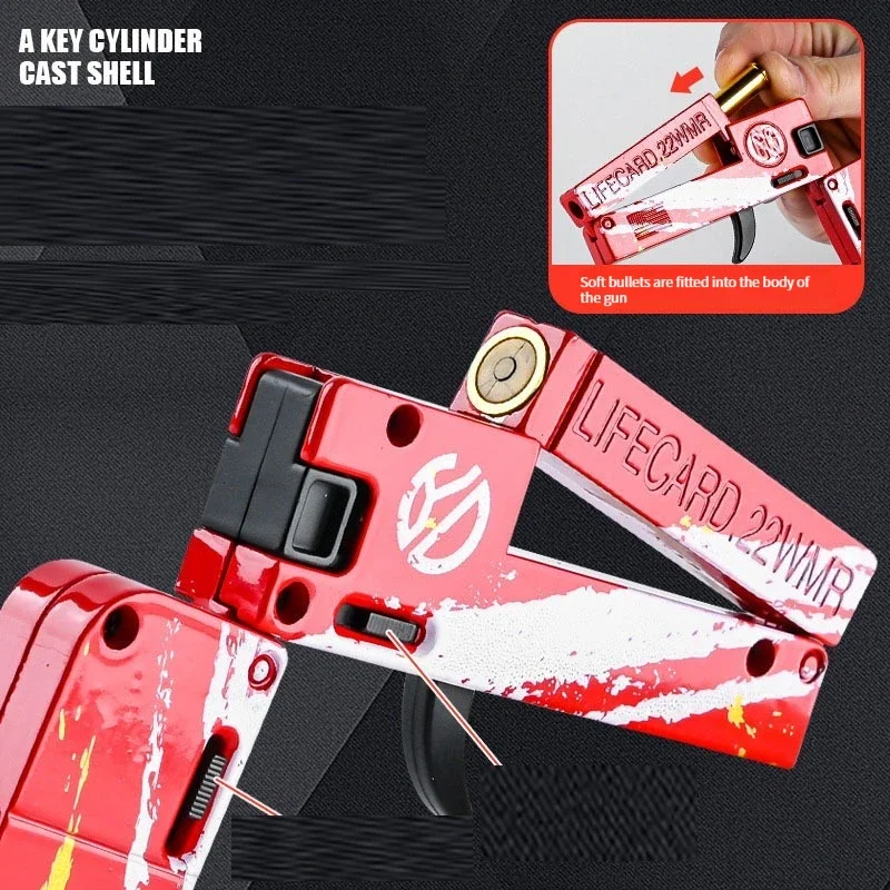 Toy Gun 2.0 Upgraded Lifecard Alloy Folding Gun Toy Soft Bullet Blaster Shooting Model Firing Pistol For Adults Kids Boys Birthday Gifts