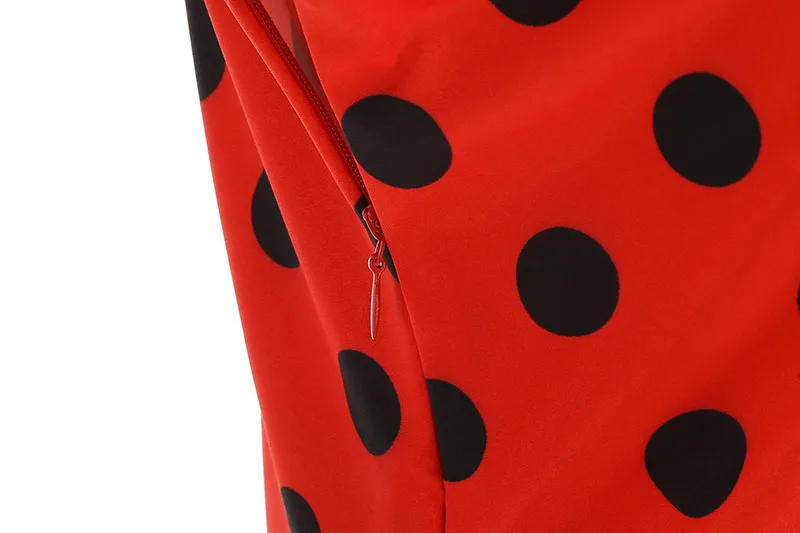 Elegantes Vintage 1950er Jahre Damen Sommerkleid Polka Dot Print Umlegekragen Party Sommerkleid mit Gürtel – Detail 22