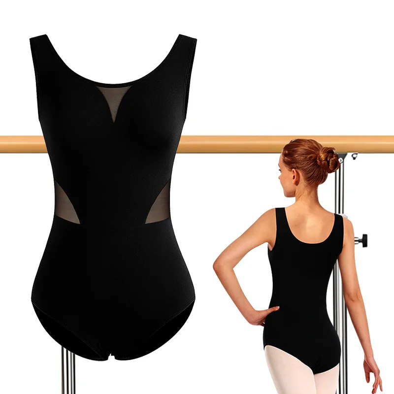 Women's Sleeveless Camisole Ballet Dance Leotards Adult Gymnastics Dance Tank Tops Soft Lining Long Sleeves Bodysuits