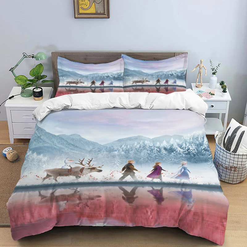 thumbnail image 1 of Disney Cartoon Frozen Elsa Print Three Piece Bedding Set Cover Set With Pillowcase Children or Adults King Queen Full Twin Size, 1 of 5