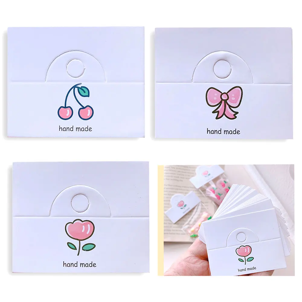 50pcs Cherry/Bow knot/Flower Pattern Hanging Card 6.4x4cm Foldable Tag for Hair Accessories Packaging Jewelry Retail Price Label 50pcs lot 6 4x4cm foldable packaging paper cards heart pattern cards for handmade jewelry retail hang tag pink bow display label