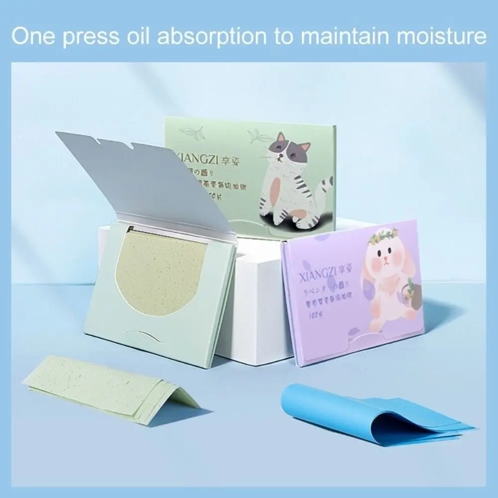 100PCS Fragrance Facial Oil Absorbing Paper Natural Green Tea Bamboo Charcoal Anti-Grease Paper Portable Facial Cleaning