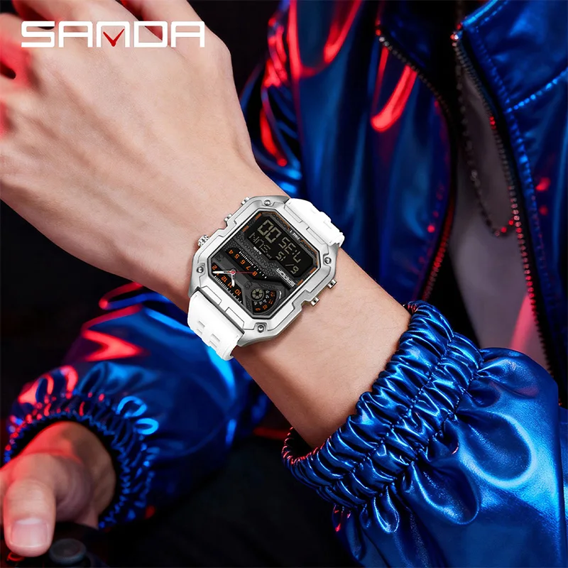 SANDA 6278 Fashion Electronic Watches for Man Alarm Clock Luminous Calendar Waterproof Silicone Strap Men's Digital Wristwatch view 4