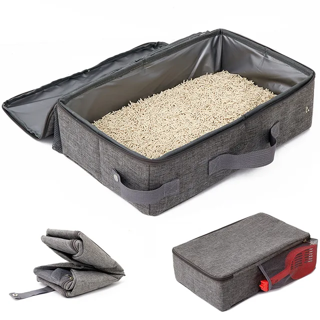 Foldable Travel Cat Litter Box Oxford Cloth Portable Litter Tray for Cats Indoor Outdoor Pet Carrier Bag Toilet Use Bin